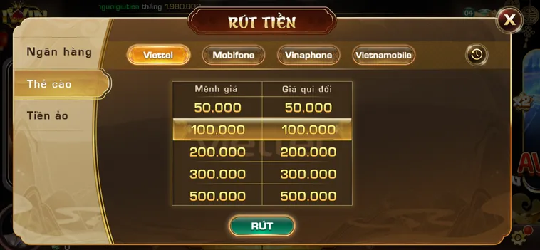 Rút tiền bằng thẻ cào tiện lợi bảo mật tại Iwin.