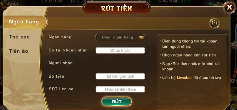 Rút tiền qua ngân hàng an toàn bảo mật nhanh chóng - Hỗ trợ tất cả các ngân hàng nội địa.